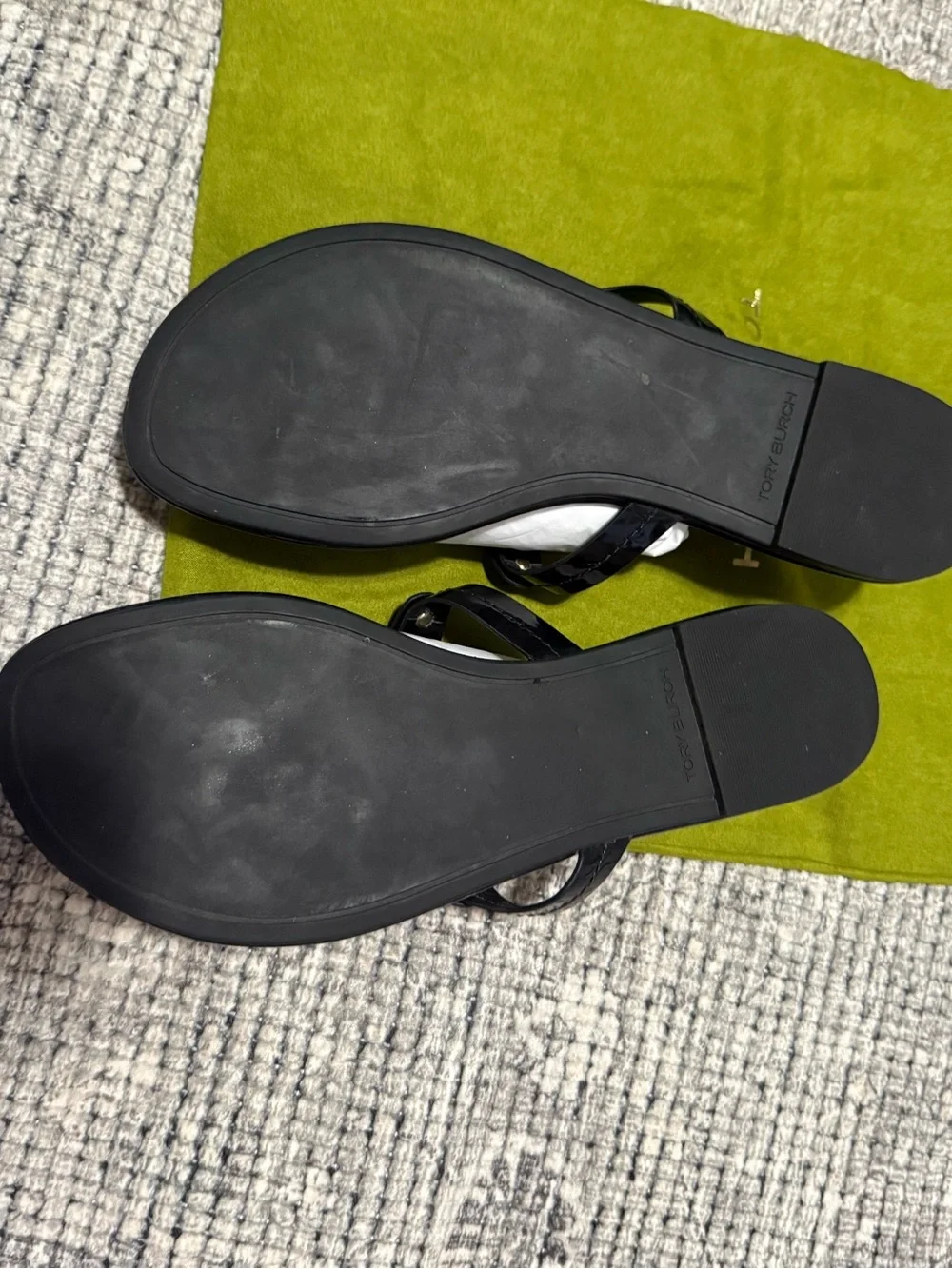 Tory Burch Black Logo Thong Sandals with Gold Accents